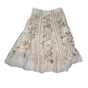 Miss Me Medium White Beige Floral Embroidered A-Line Skirt